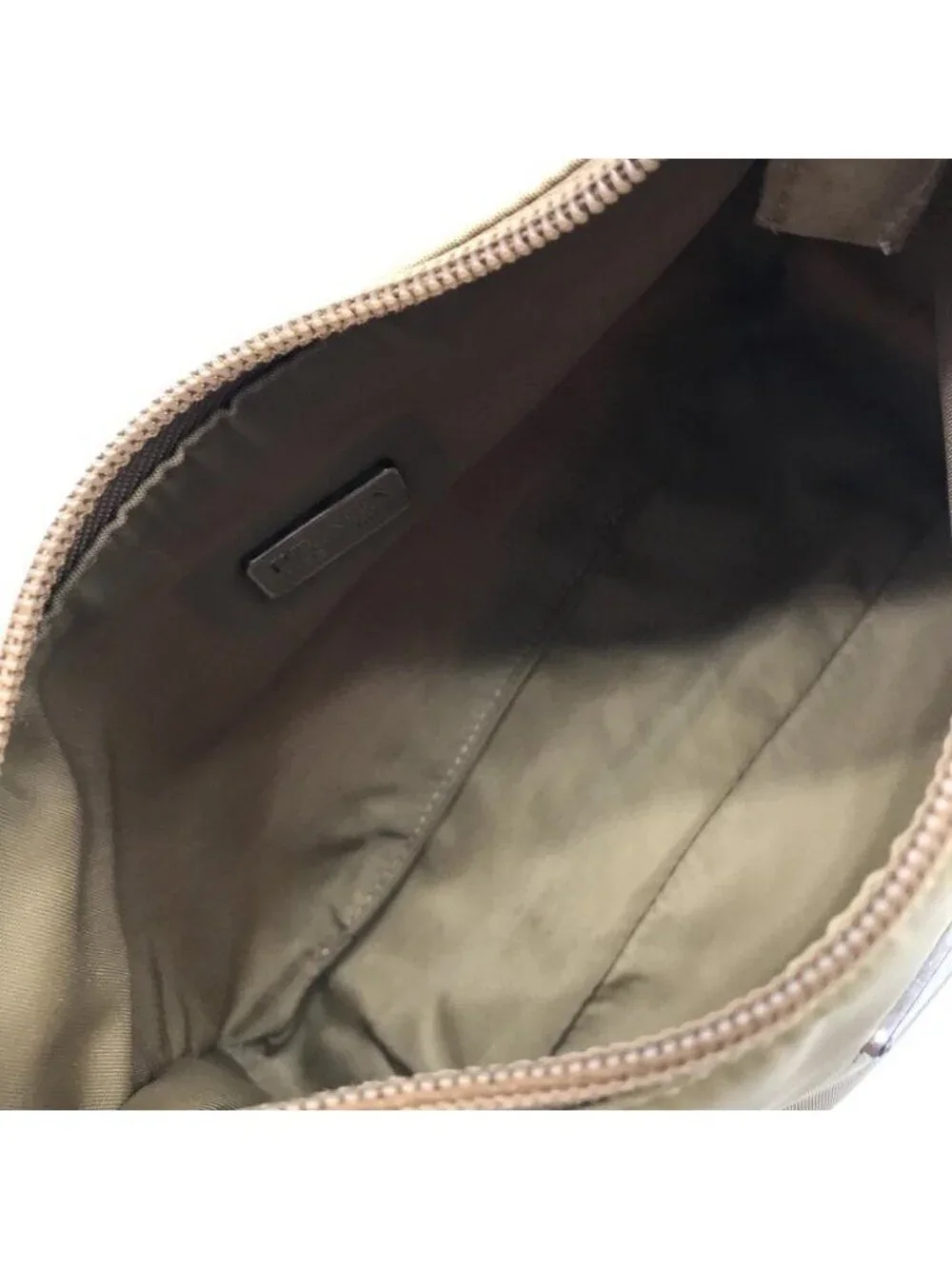 Prada Hand Triangle Plate Pouch Nylon Lightweight Simple Beige